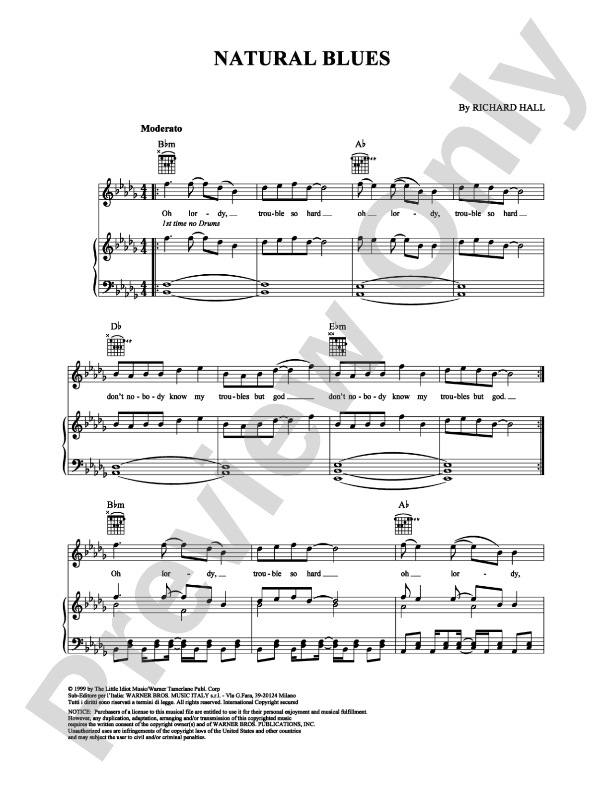 Natural Blues: Piano/Vocal/Chords Digital Sheet Music