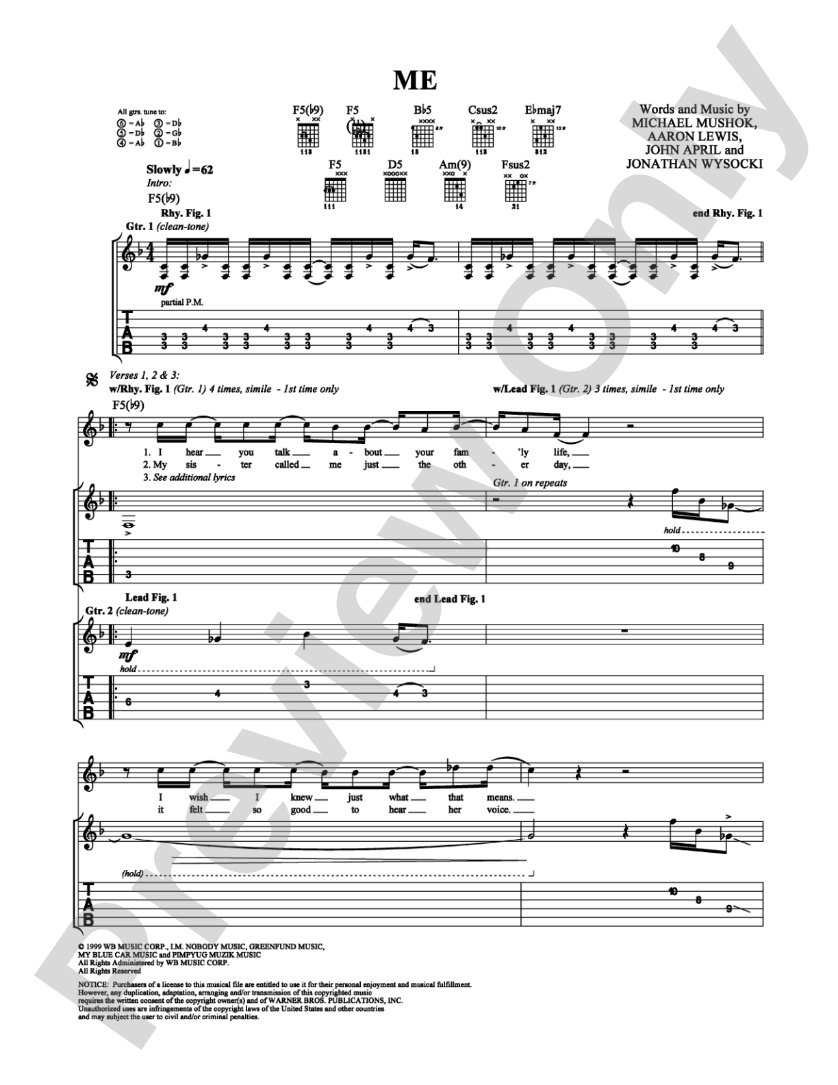 Me: Guitar TAB Digital Sheet Music