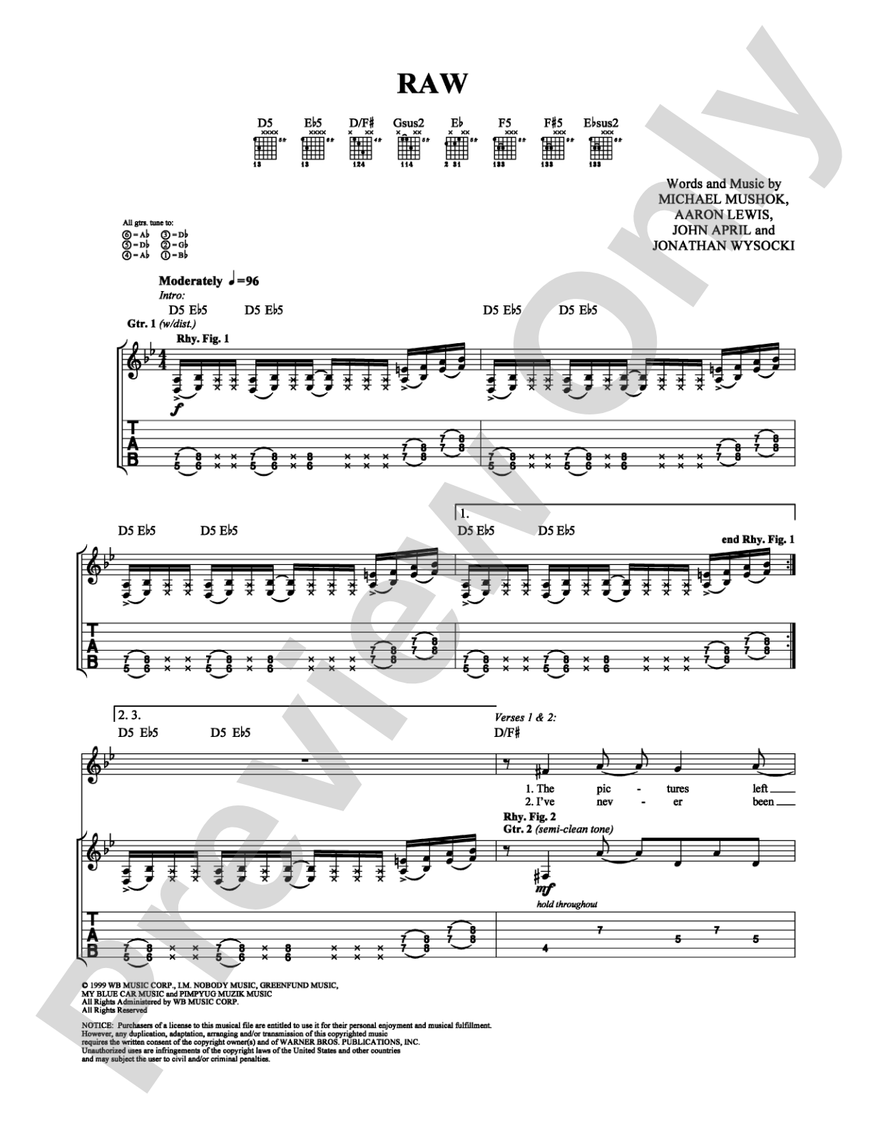 Raw: Guitar TAB Digital Sheet Music