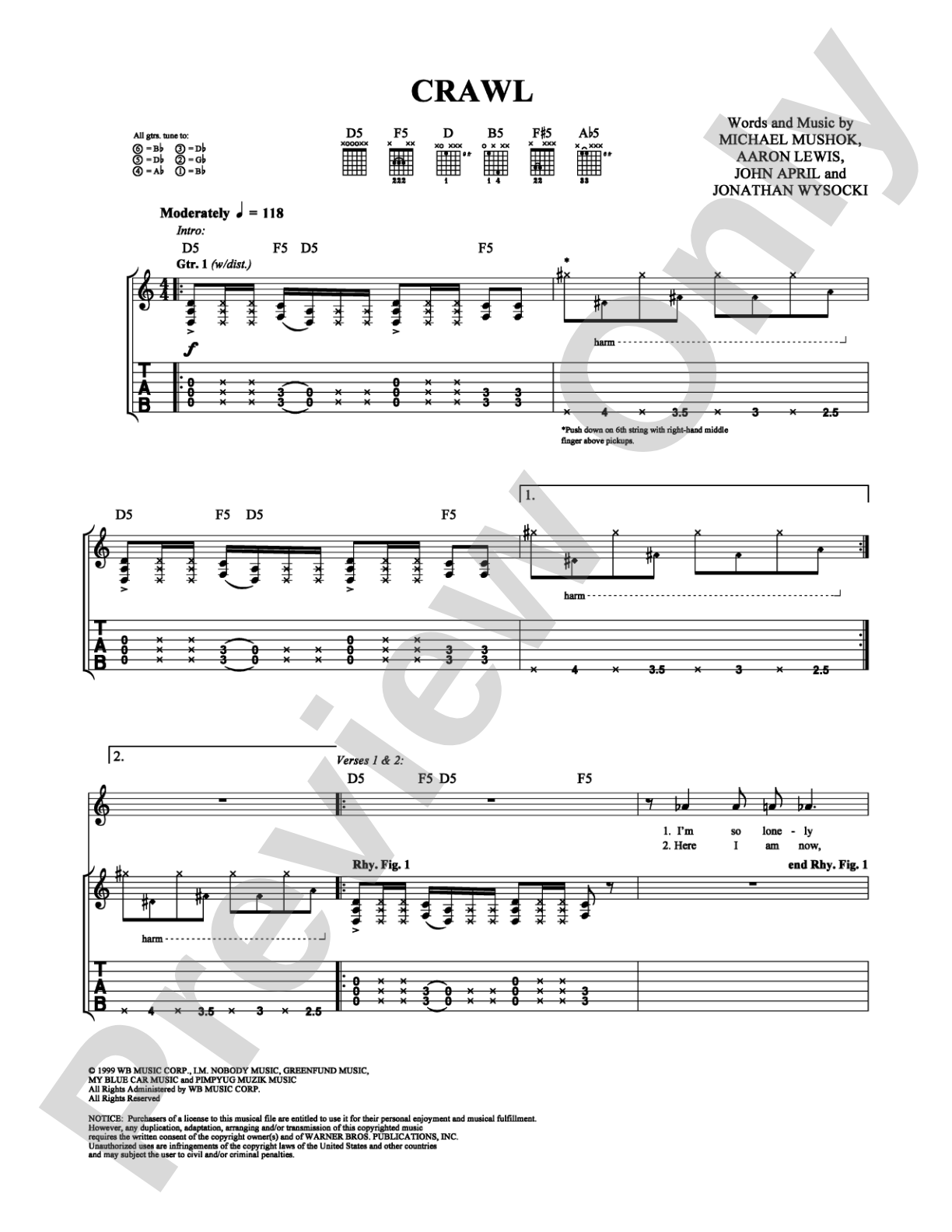 Crawl: Guitar TAB Digital Sheet Music
