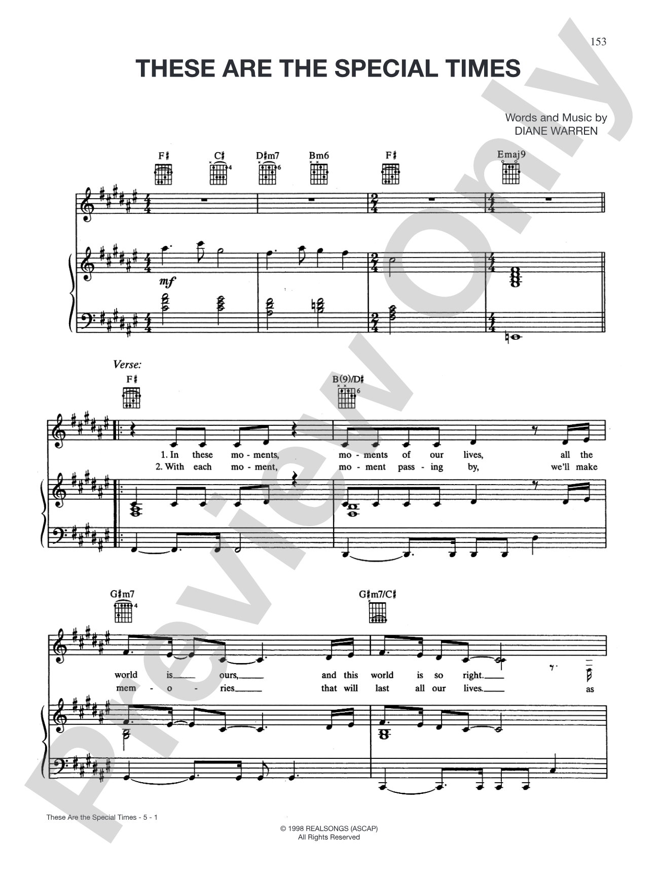 These Are The Special Times: Piano/Vocal/Chords