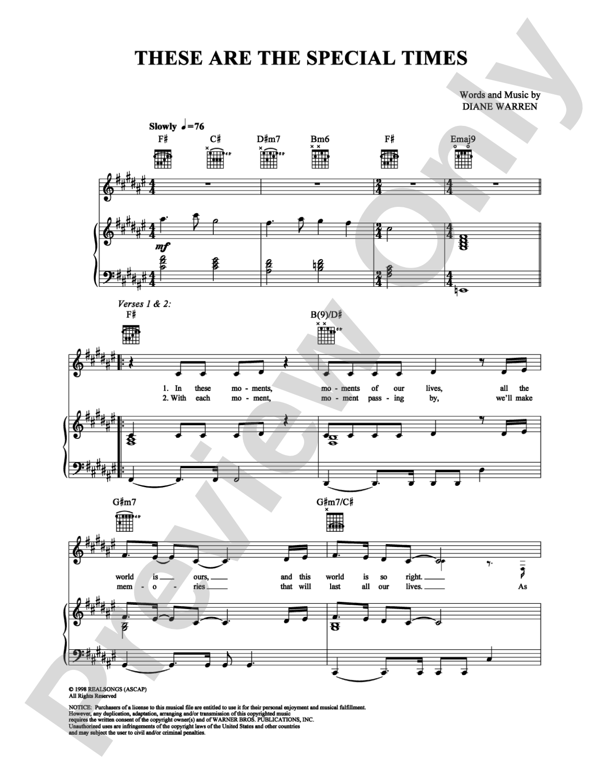 These Are The Special Times: Piano/Vocal/Chords Digital Sheet Music