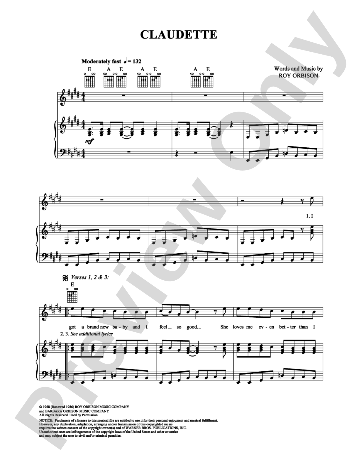 Claudette: Piano/Vocal/Chords Digital Sheet Music
