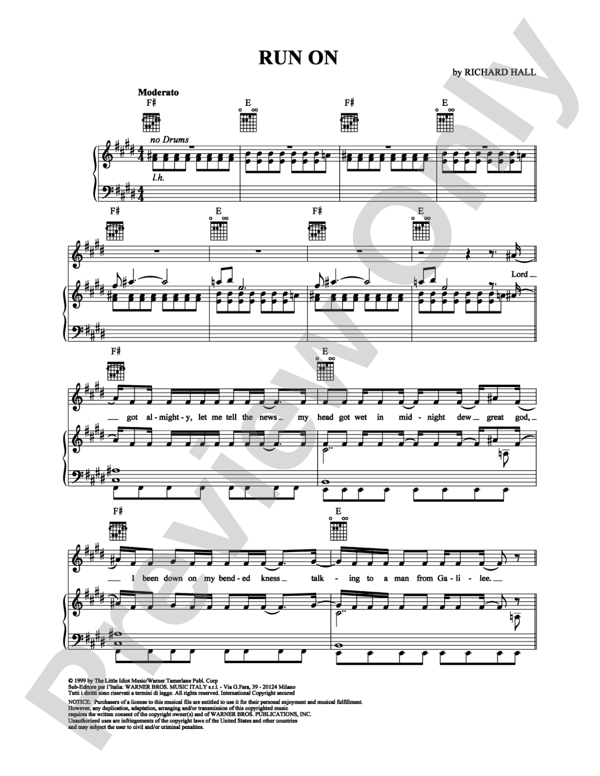 Run On: Piano/Vocal/Chords Digital Sheet Music