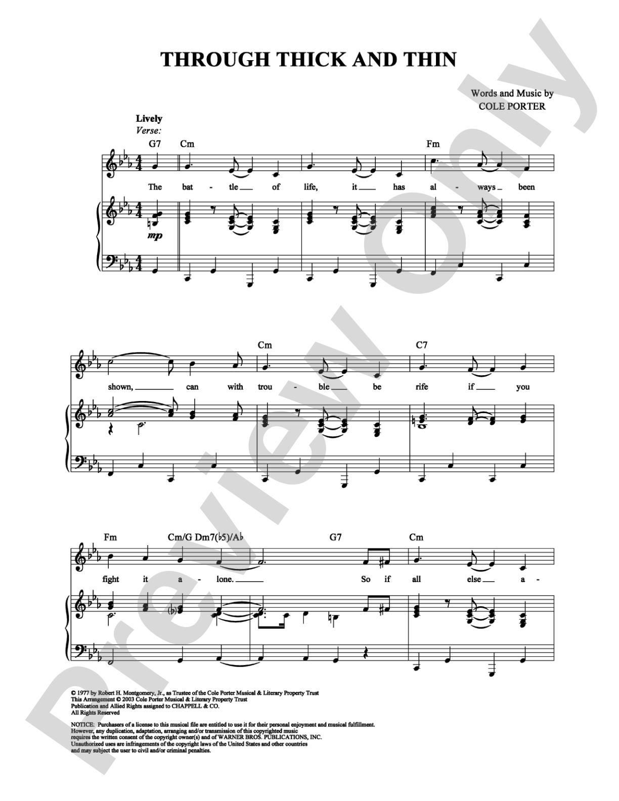 Through Thick and Thin: Piano/Vocal/Chords Digital Sheet Music
