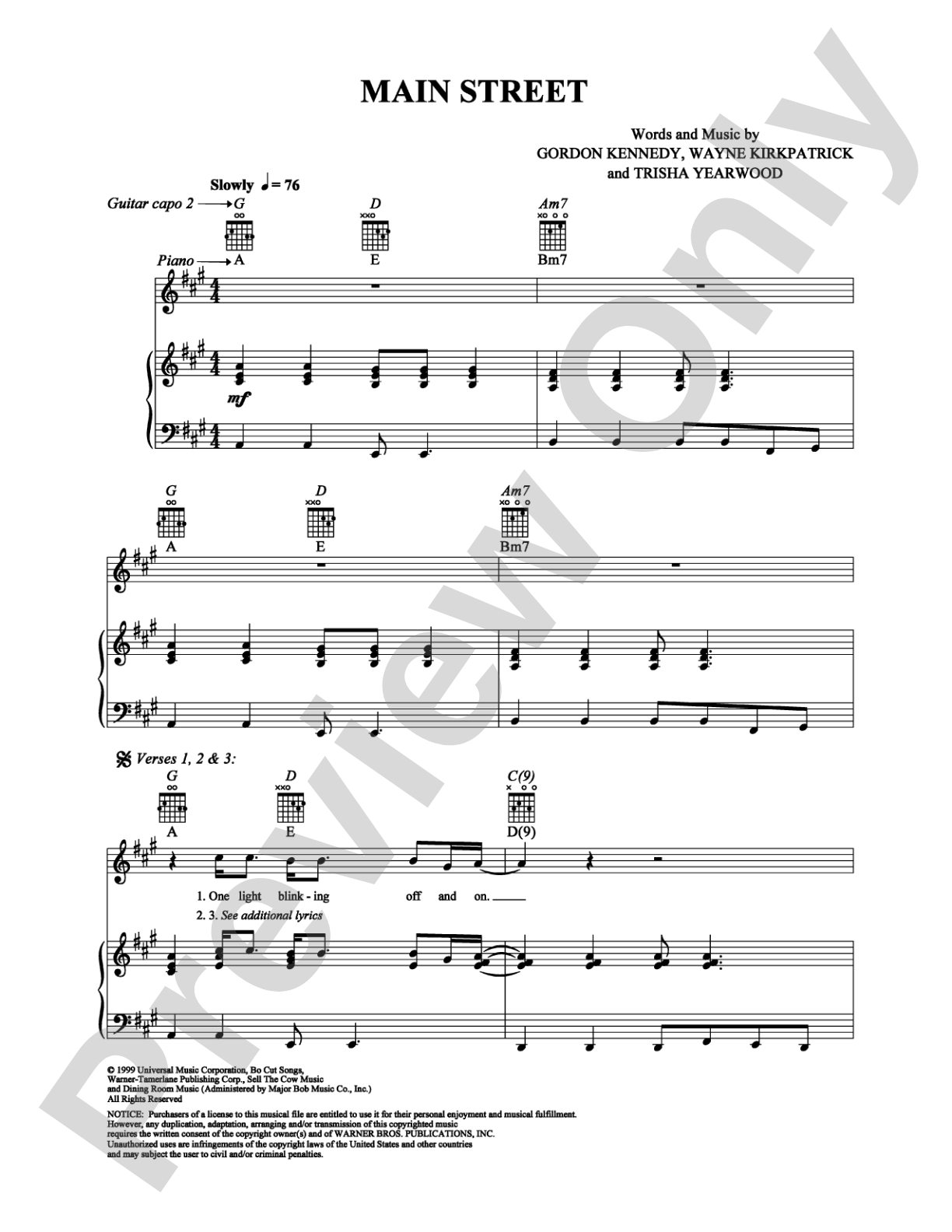 Main Street: Piano/Vocal/Chords Digital Sheet Music