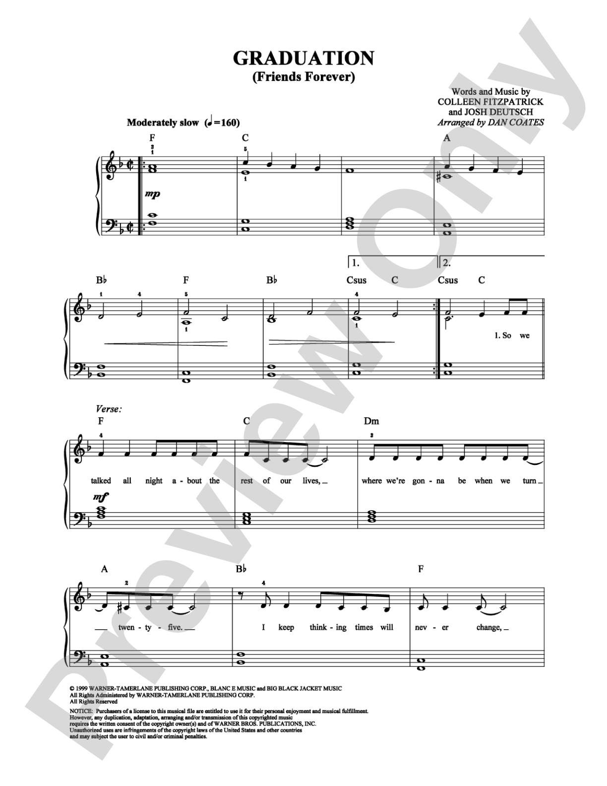 Graduation (Friends Forever): Easy Piano Digital Sheet Music