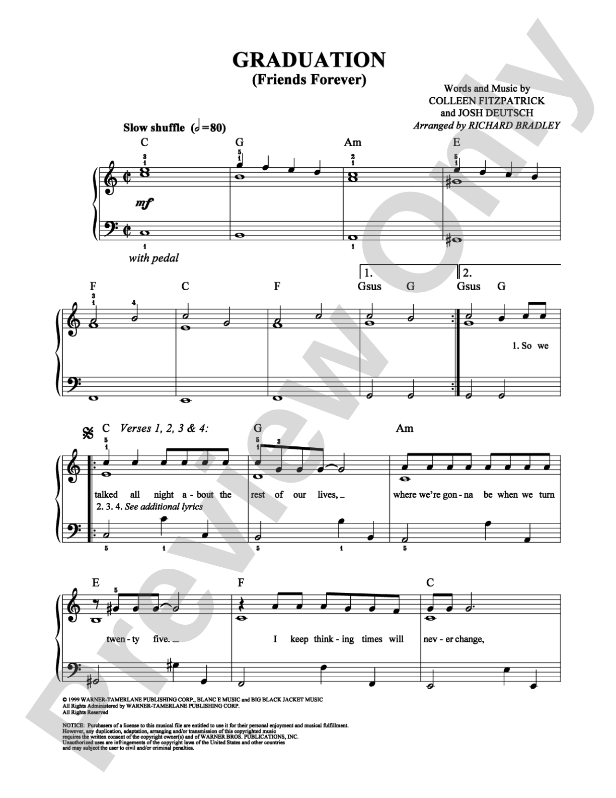 Graduation (Friends Forever): Easy Piano Digital Sheet Music