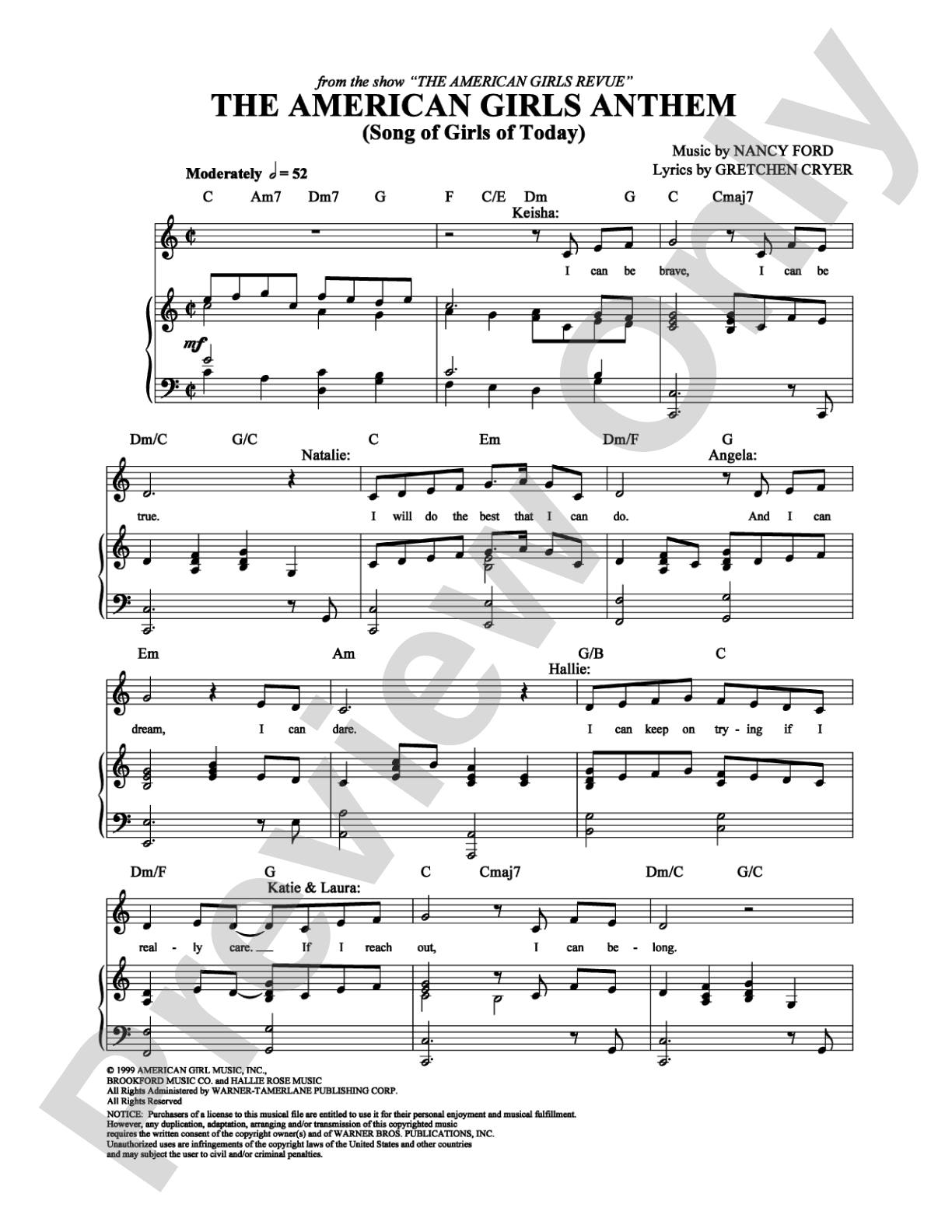 The American Girls Anthem (Song of Girls of Today): Piano/Vocal/Chords Digital Sheet Music
