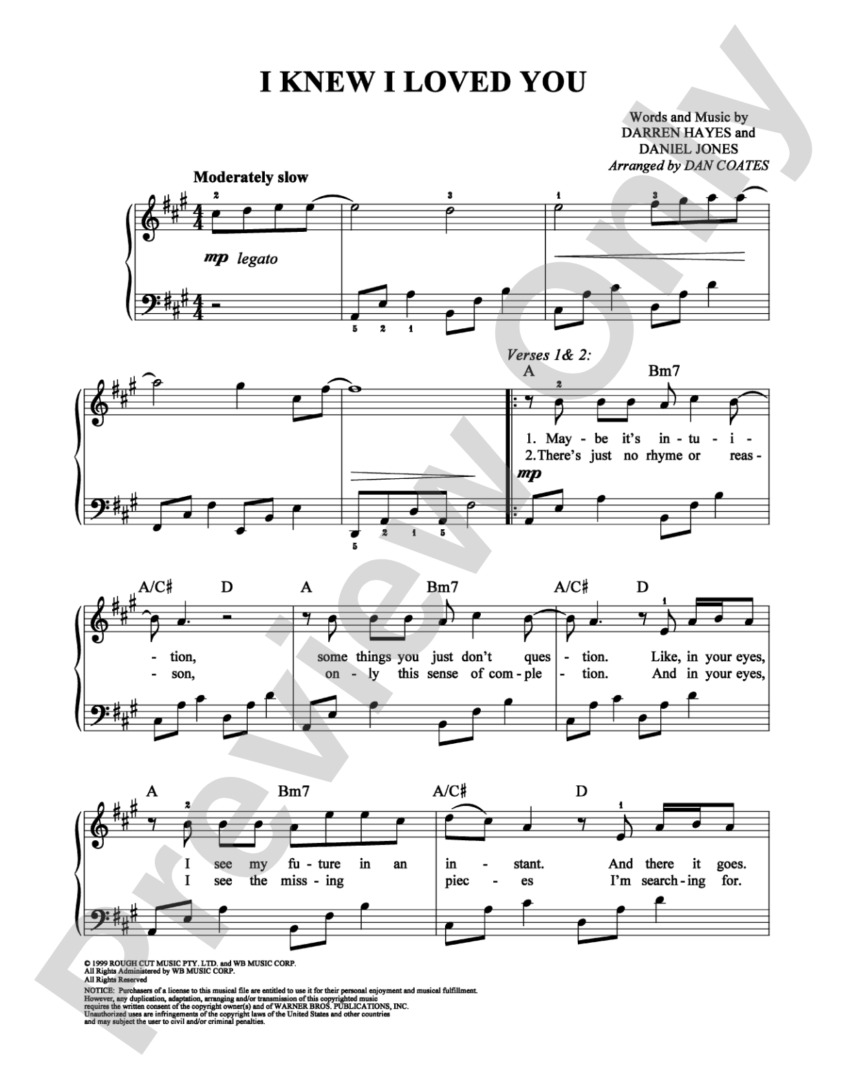I Knew I Loved You: Easy Piano Digital Sheet Music