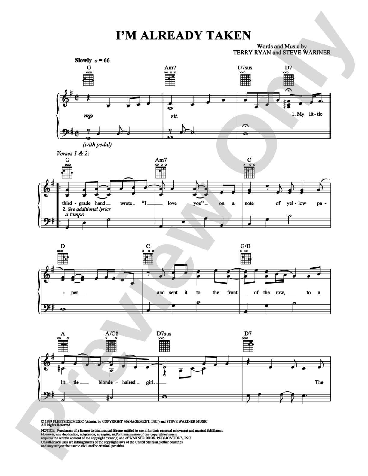 I'm Already Taken: Piano/Vocal/Chords Digital Sheet Music