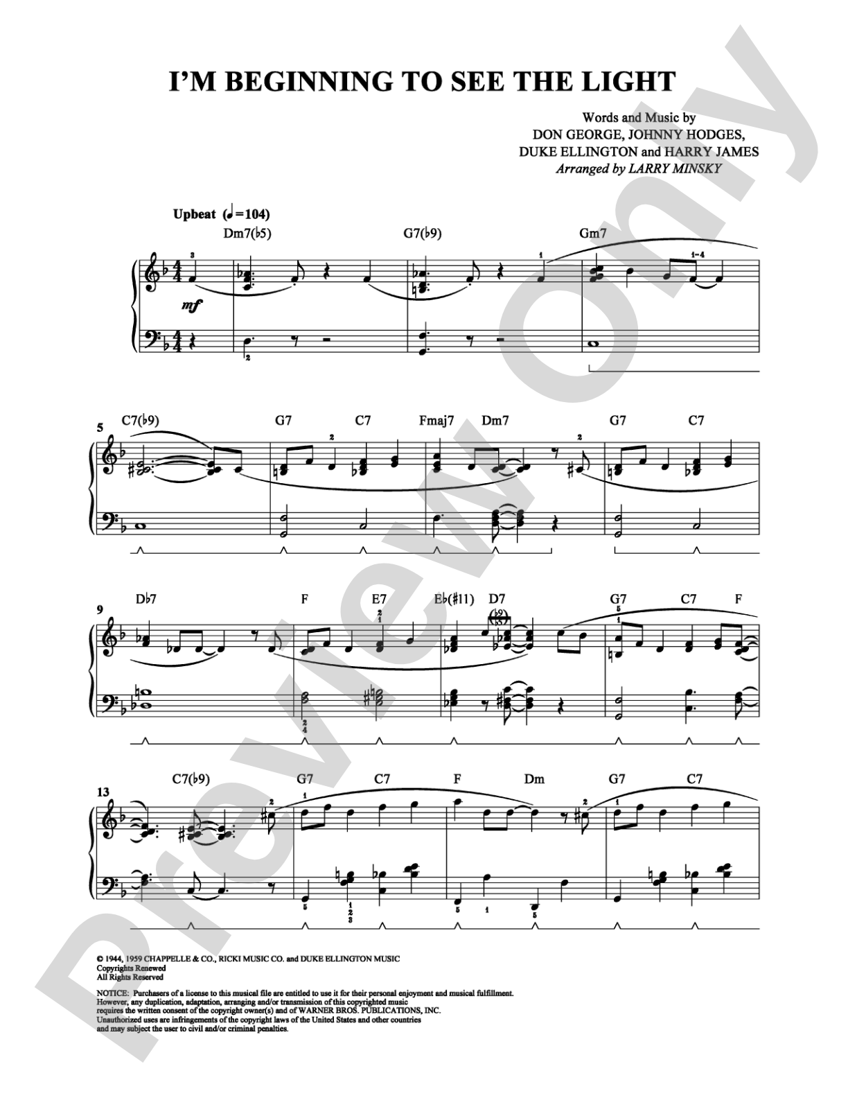 I'm Beginning to See the Light: Piano Digital Sheet Music