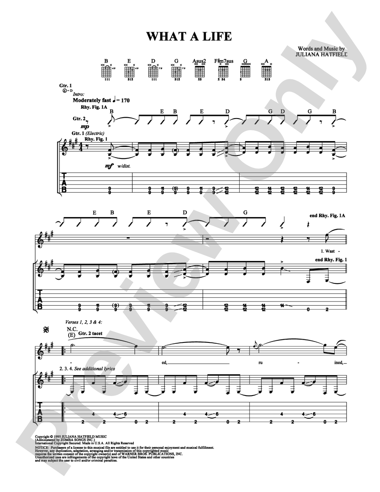What A Life: Guitar TAB Digital Sheet Music