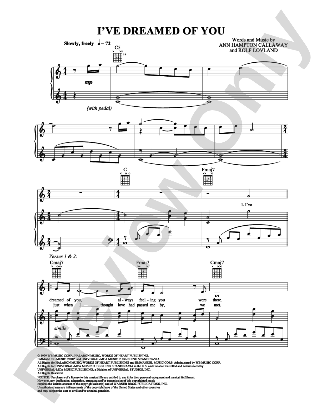 I've Dreamed of You: Piano/Vocal/Chords Digital Sheet Music