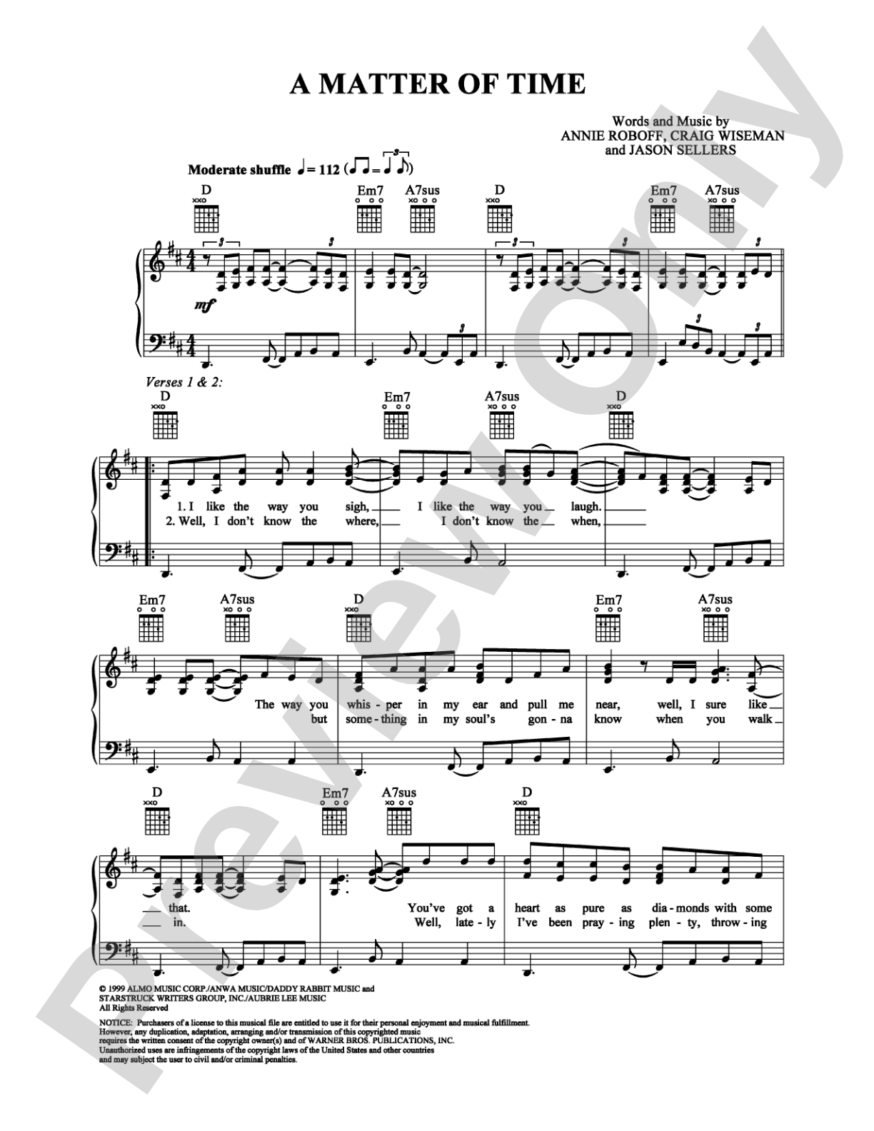 A Matter of Time: Piano/Vocal/Chords Digital Sheet Music