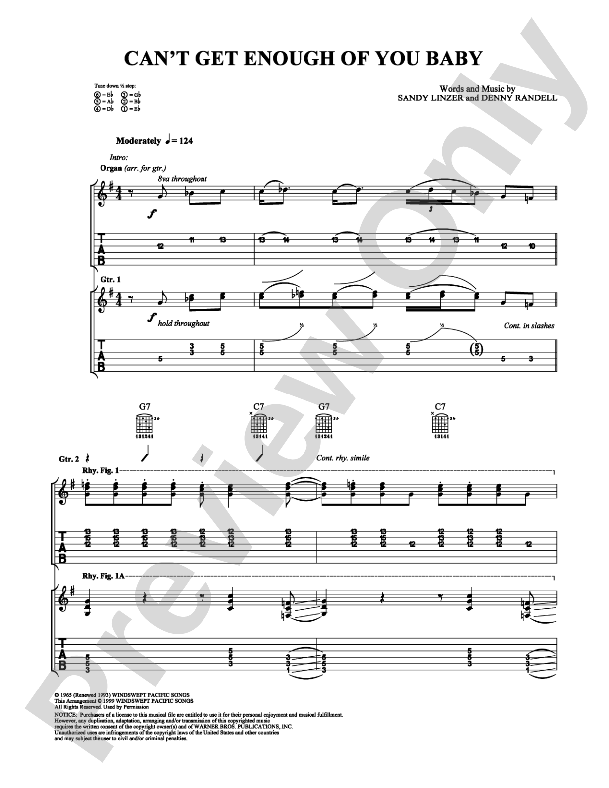 Can't Get Enough of You Baby: Guitar TAB Digital Sheet Music