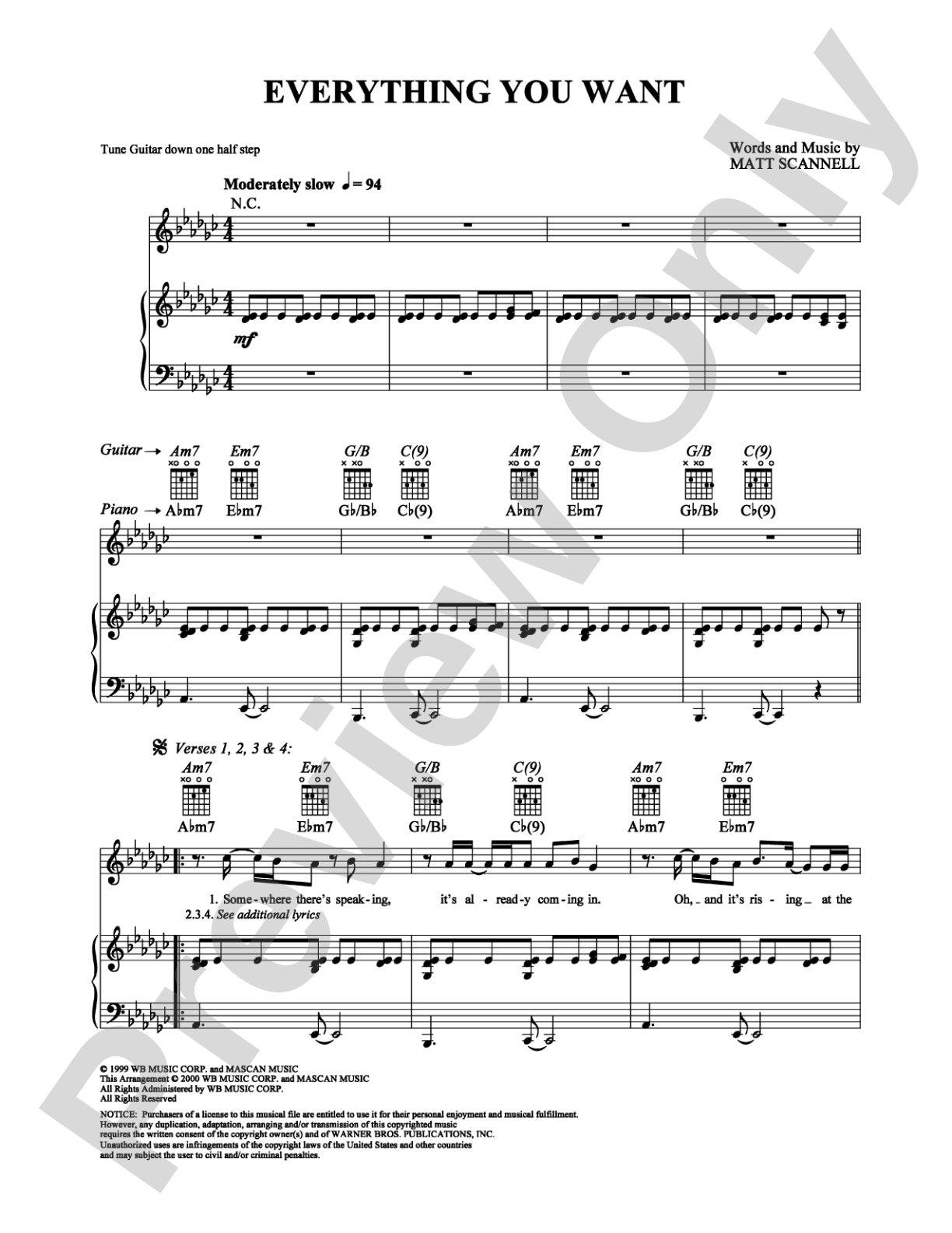 Everything You Want: Piano/Vocal/Chords Digital Sheet Music
