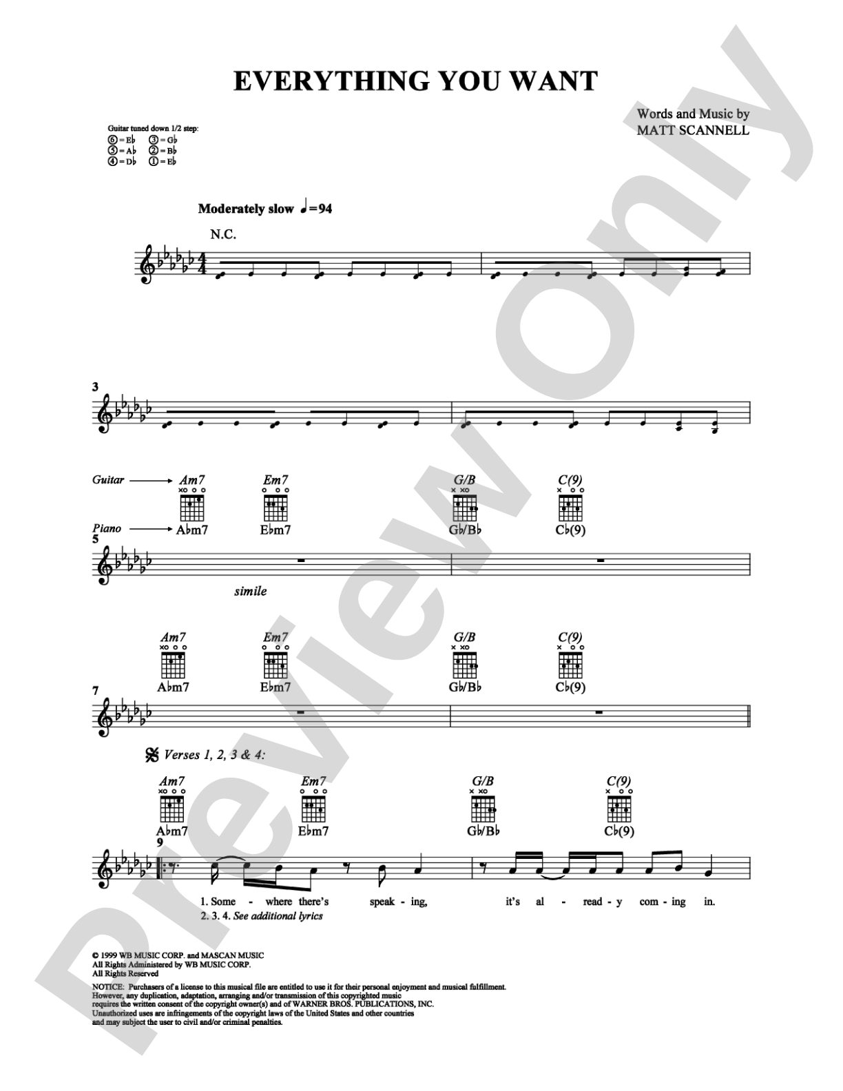 Everything You Want: Easy Guitar Digital Sheet Music