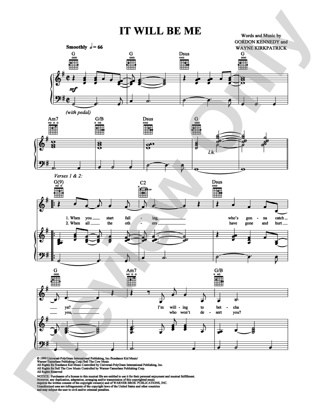 It Will Be Me: Piano/Vocal/Chords Digital Sheet Music