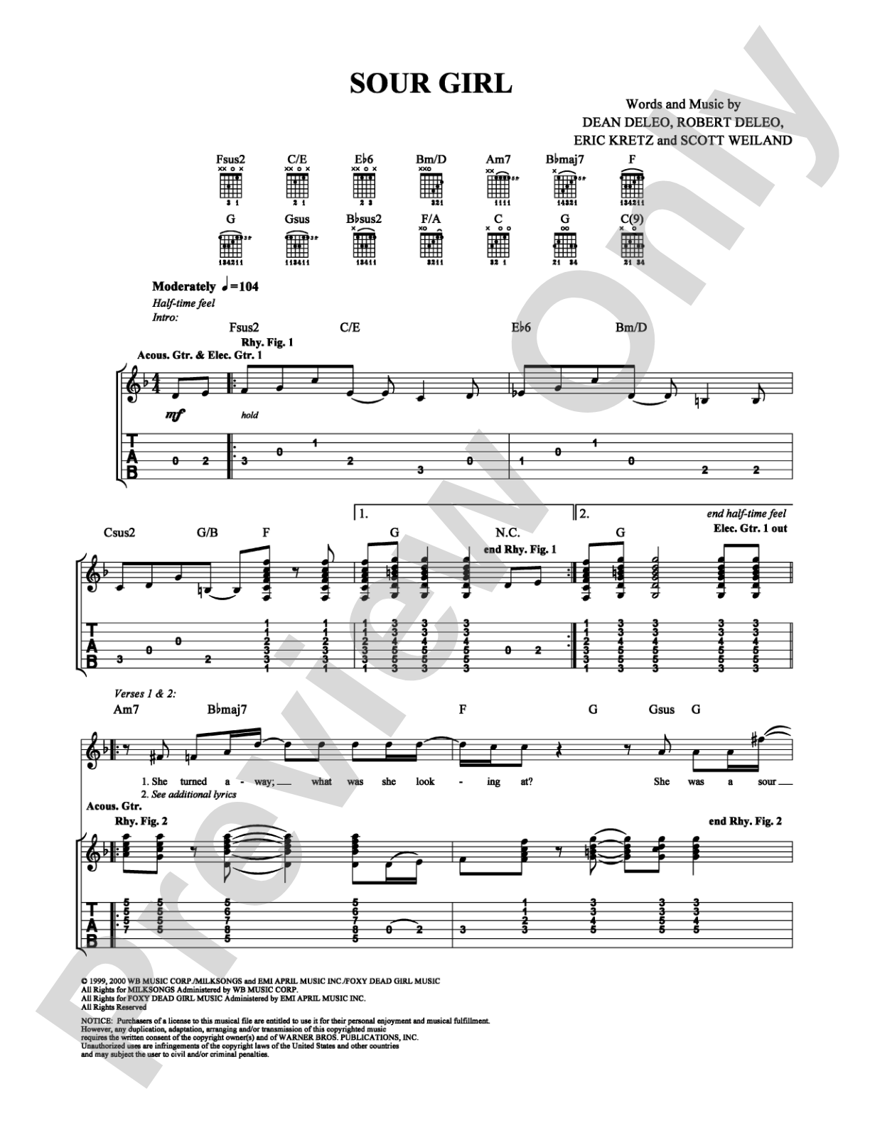 Sour Girl: Guitar TAB Digital Sheet Music