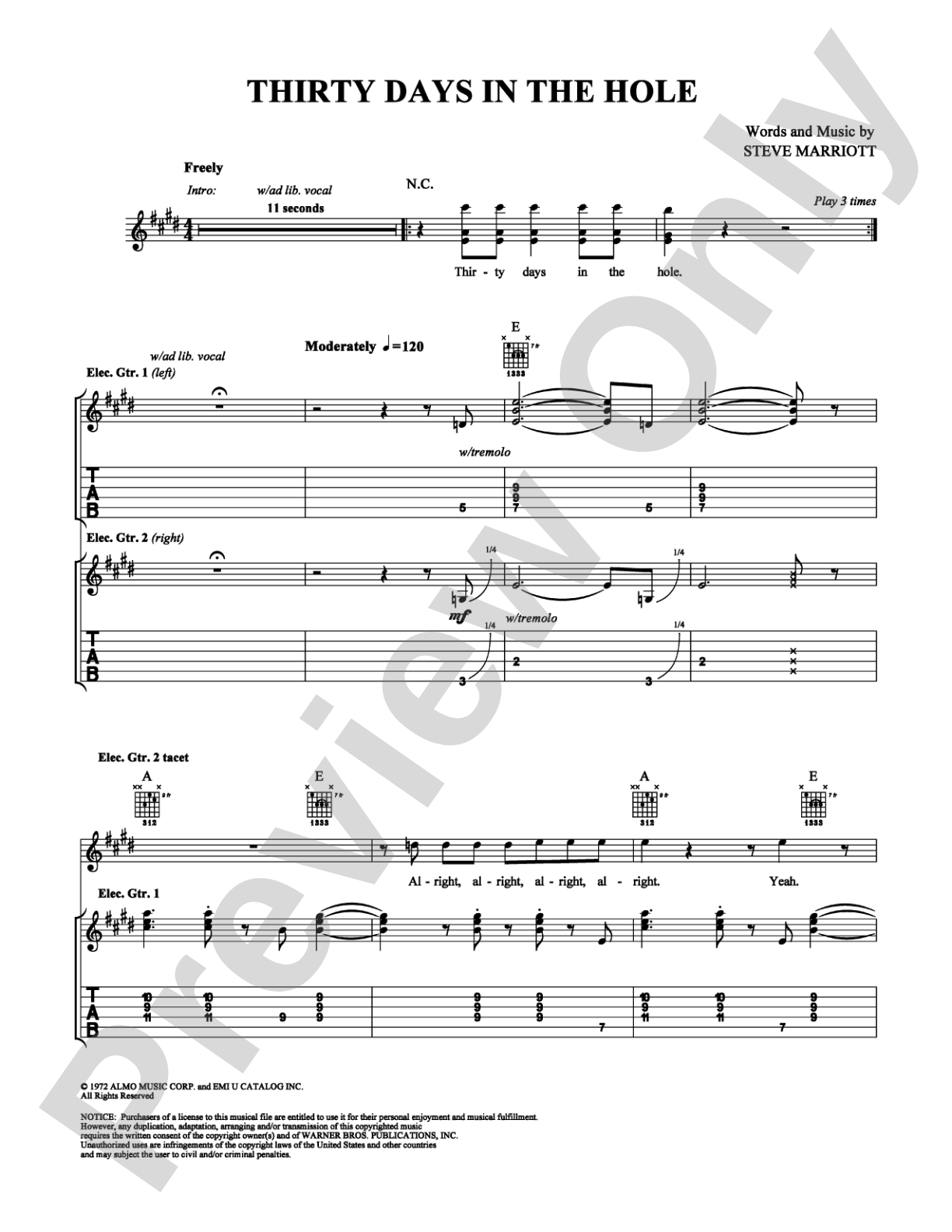Thirty Days in the Hole: Guitar TAB Digital Sheet Music