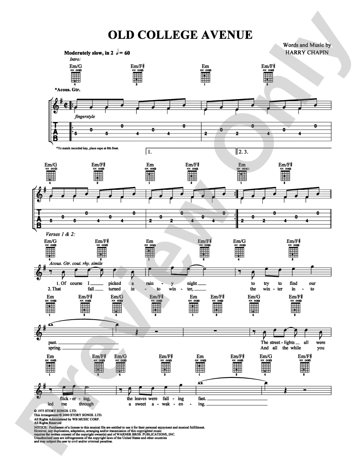 Old College Avenue: Guitar TAB Digital Sheet Music