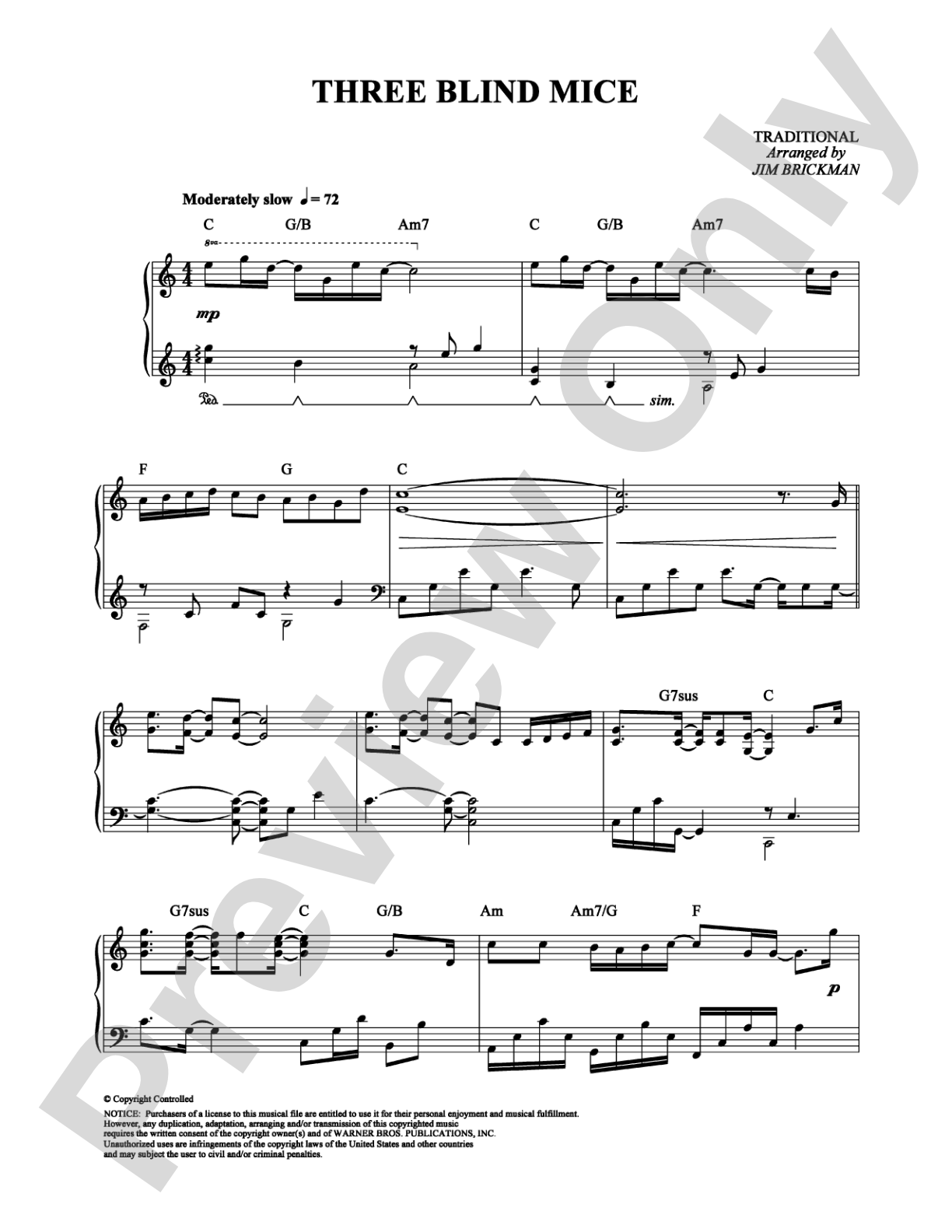 Three Blind Mice: Piano Digital Sheet Music
