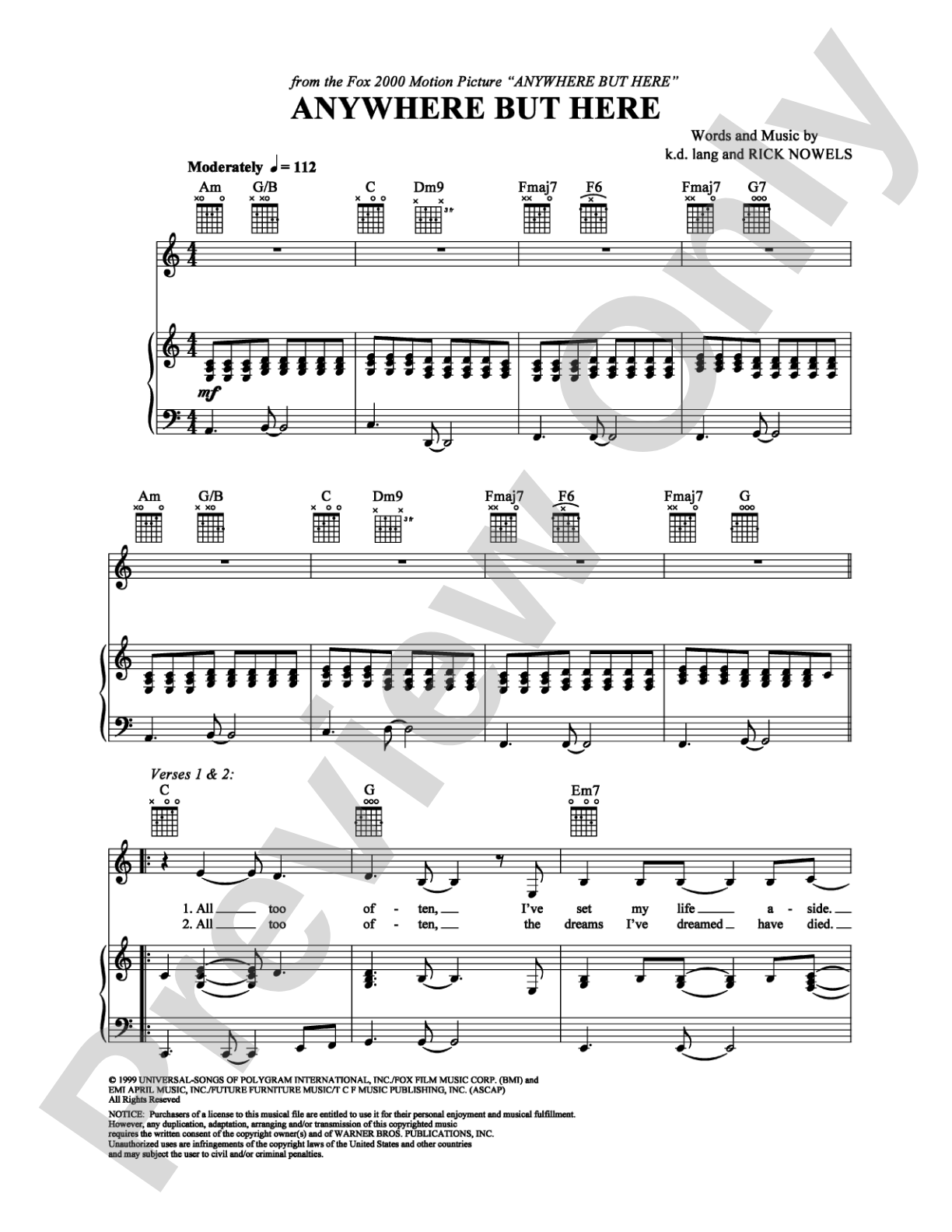 Anywhere But Here: Piano/Vocal/Chords Digital Sheet Music