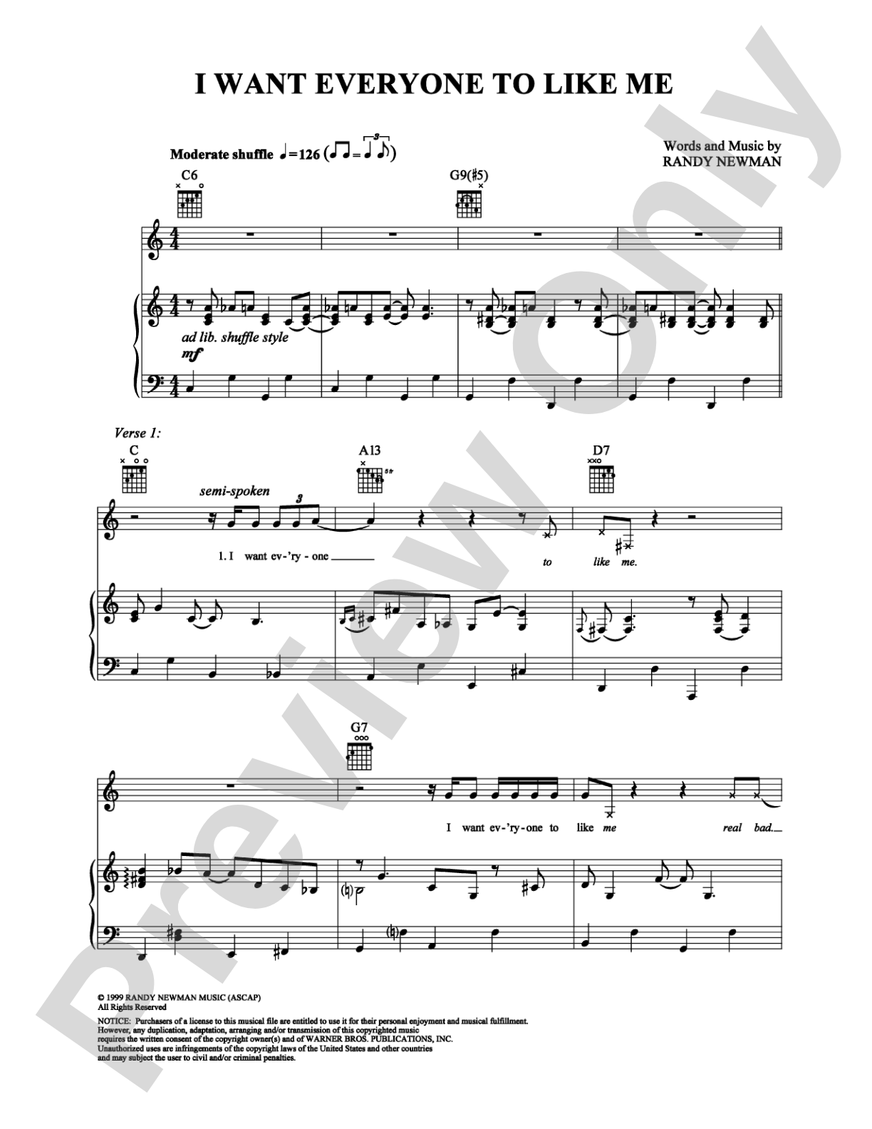 I Want Everyone to Like Me: Piano/Vocal/Chords Digital Sheet Music