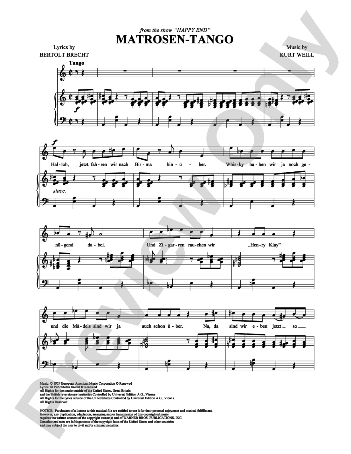 Matrosen-Tango: Piano/Vocal/Chords Digital Sheet Music