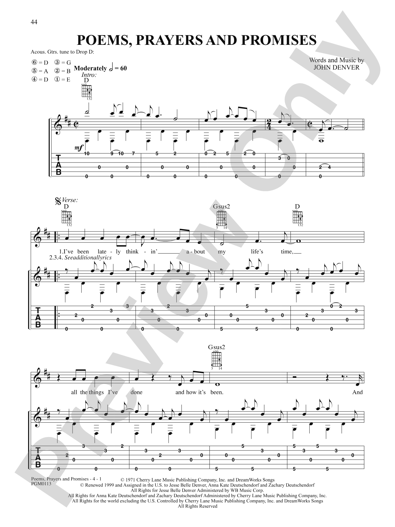 Poems, Prayers and Promises: Interm./Easy Guitar TAB