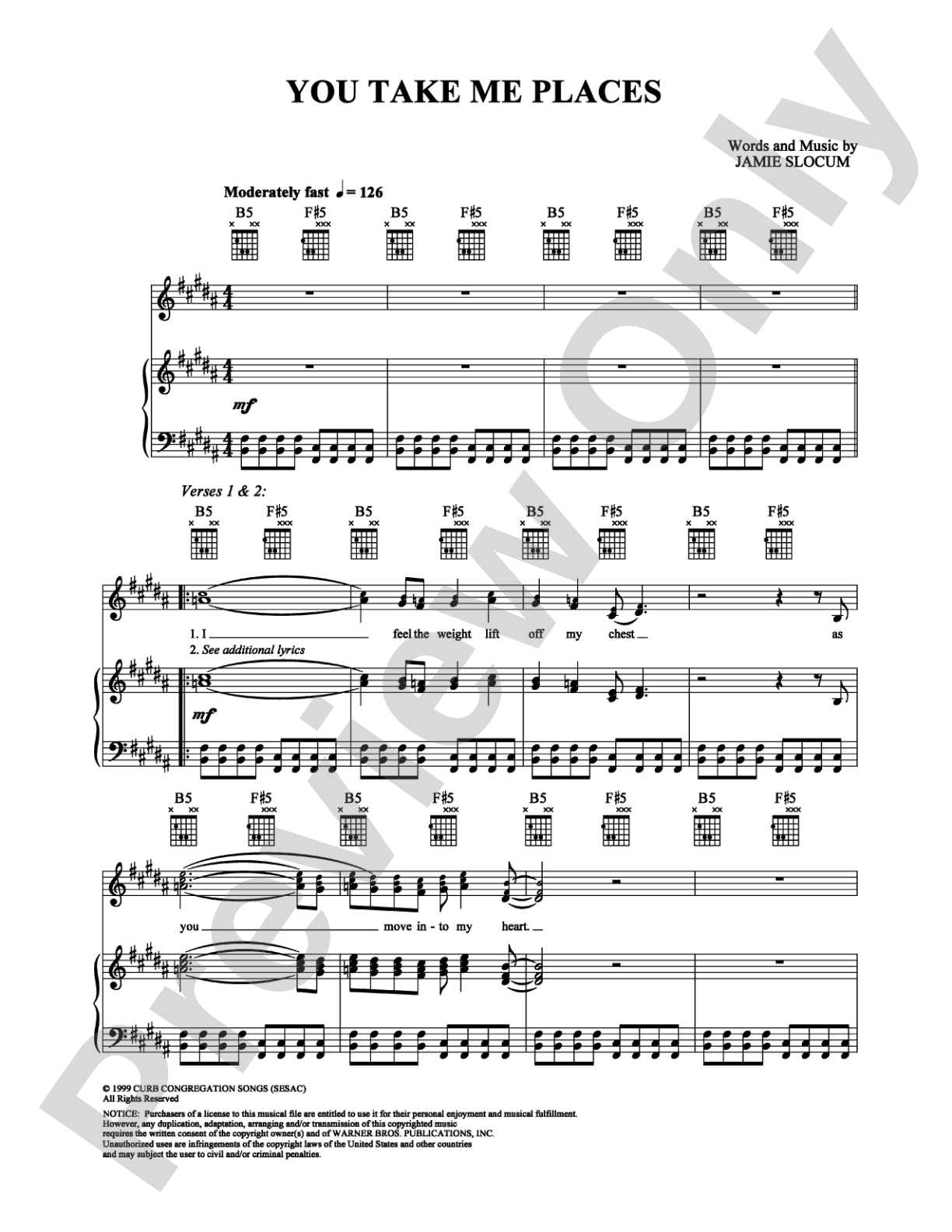 You Take Me Places: Piano/Vocal/Chords Digital Sheet Music