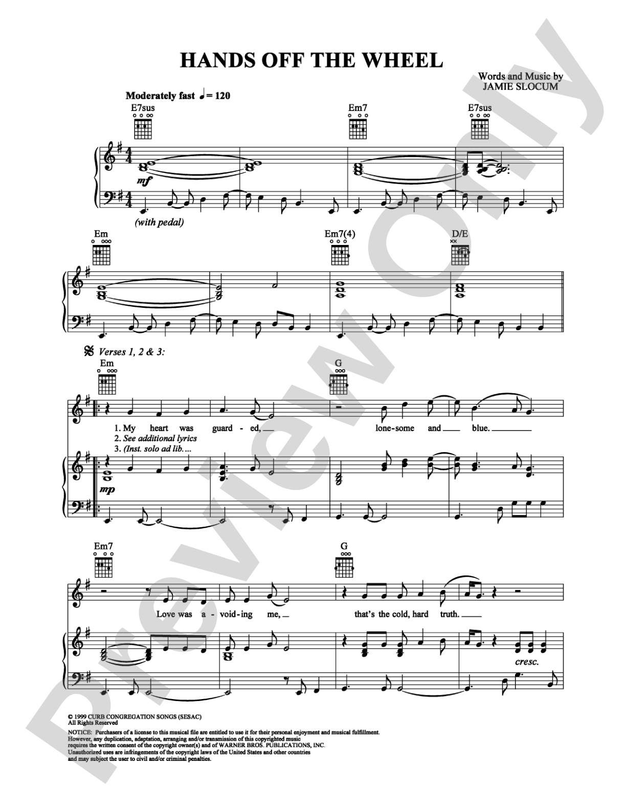Hands off the Wheel: Piano/Vocal/Chords Digital Sheet Music