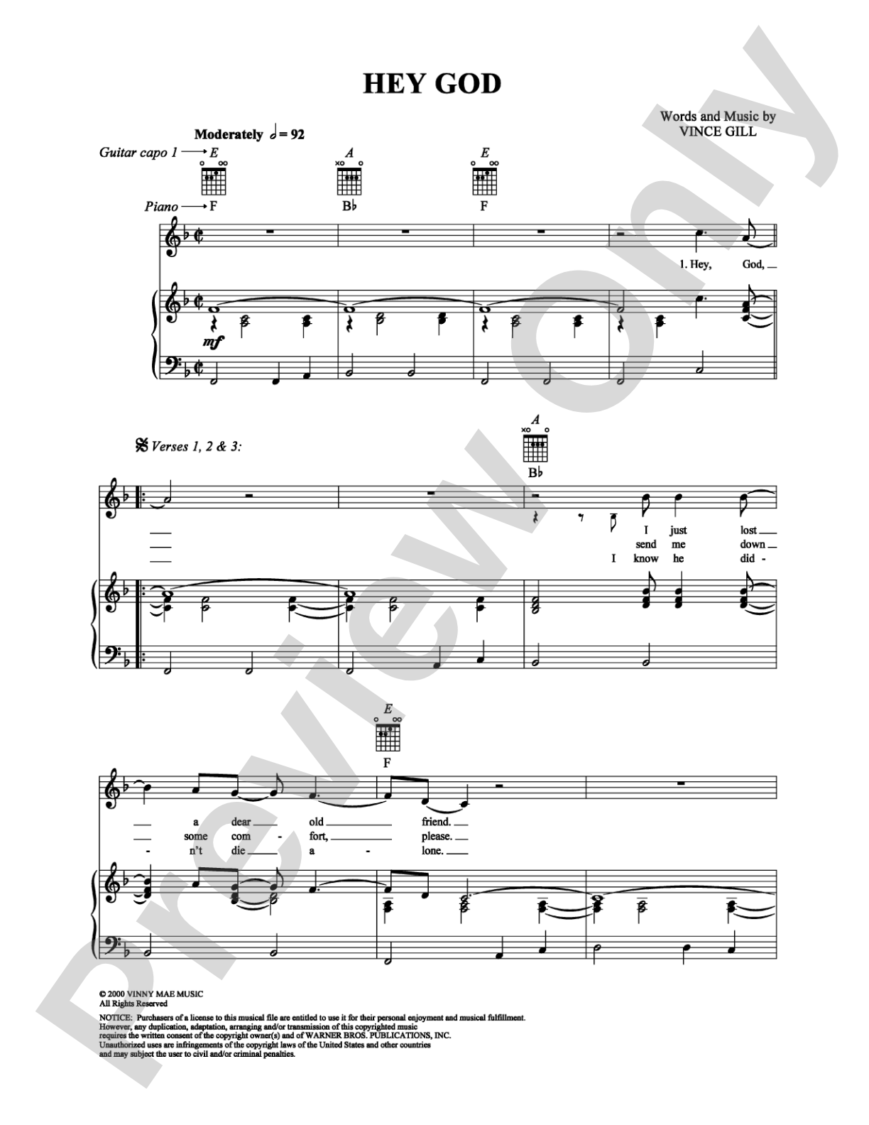 Hey God: Piano/Vocal/Chords Digital Sheet Music