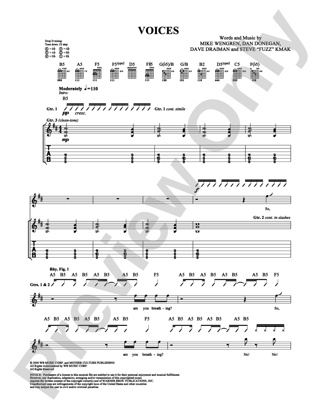 Voices: Guitar TAB Digital Sheet Music