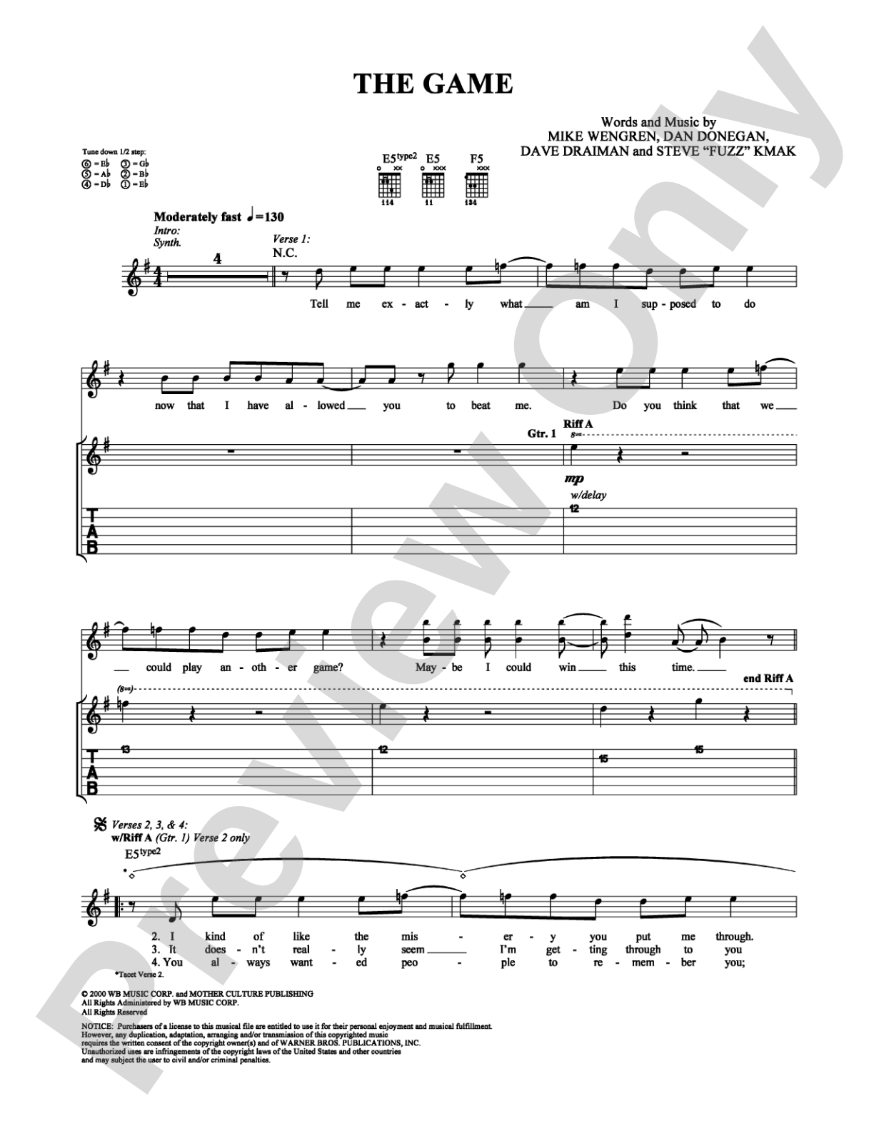 The Game: Guitar TAB Digital Sheet Music