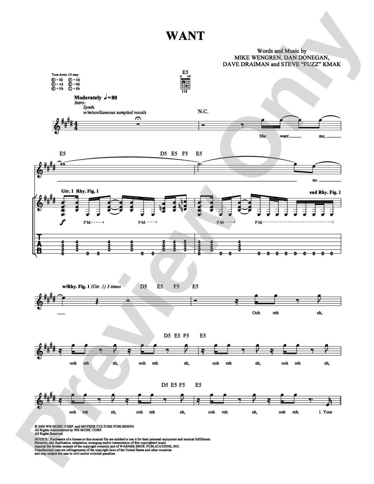 Want: Guitar TAB Digital Sheet Music