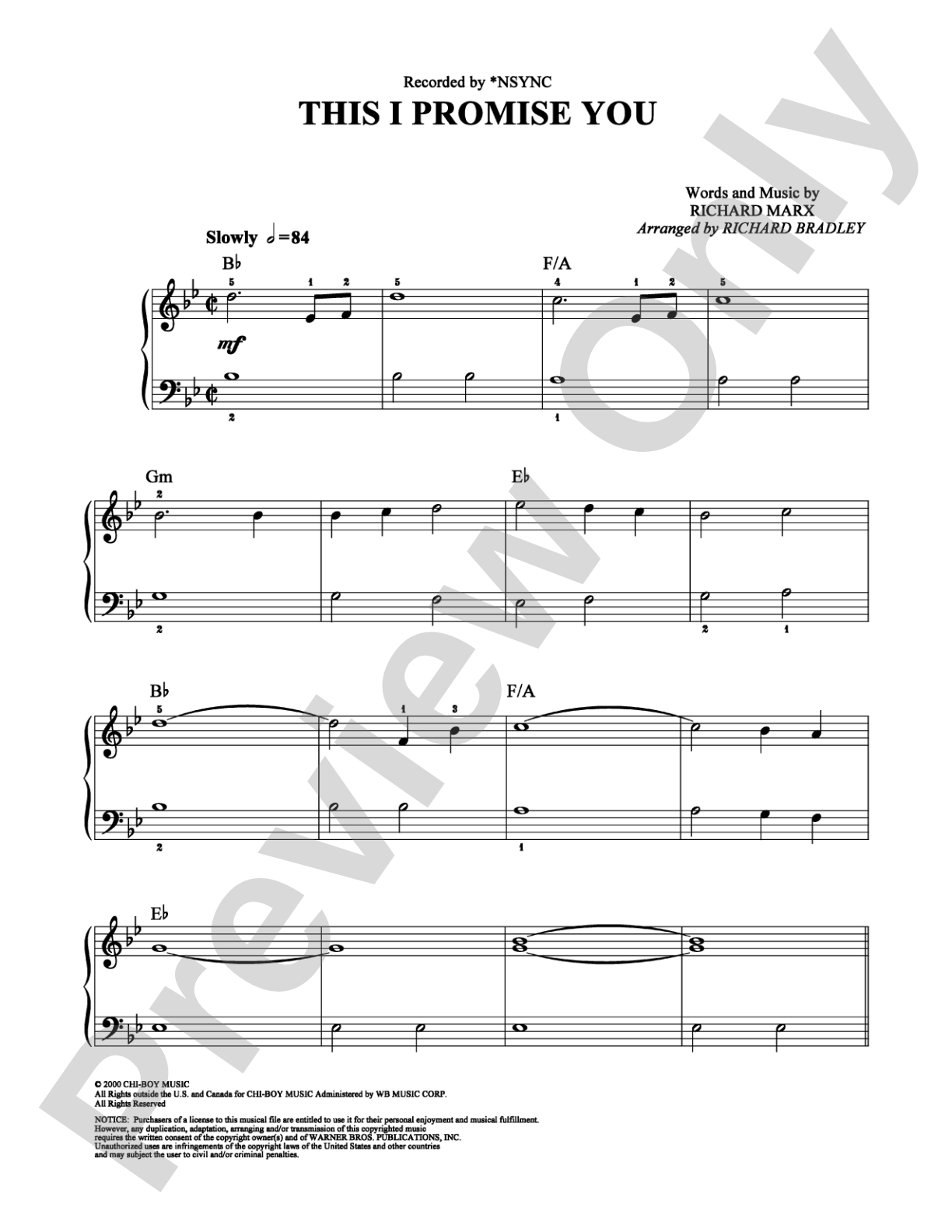 This I Promise You: Easy Piano Digital Sheet Music