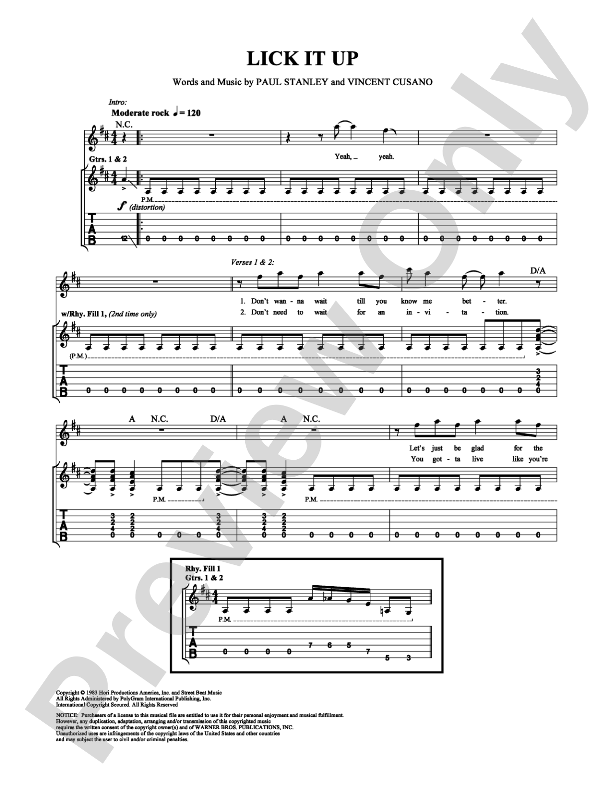 Lick It Up: Guitar TAB Digital Sheet Music