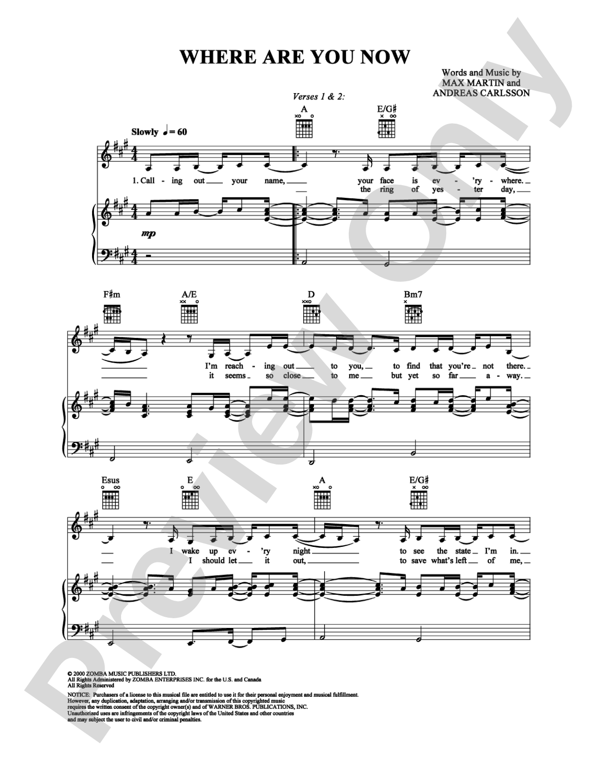 Where Are You Now: Piano/Vocal/Chords Digital Sheet Music