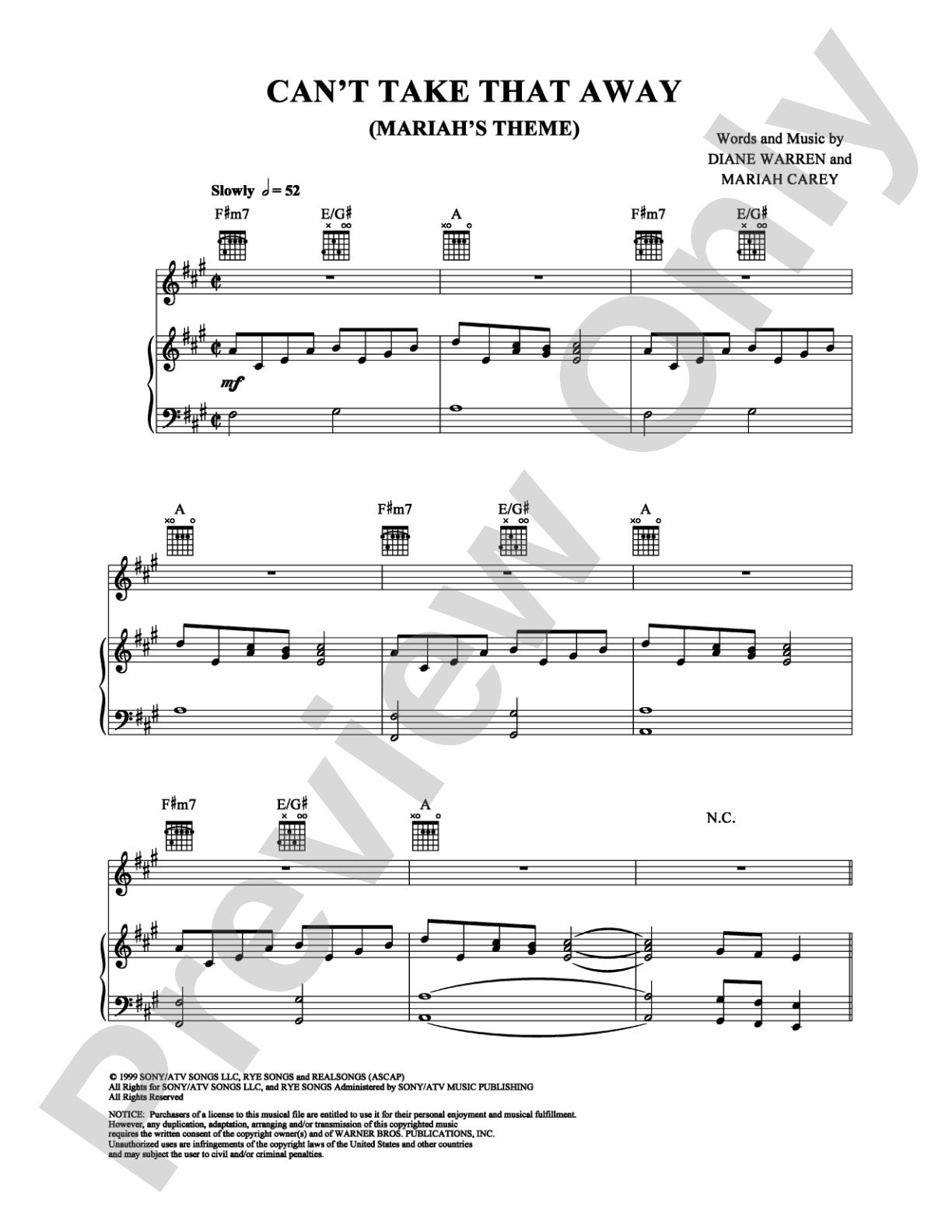 Can't Take That Away (Mariah's Theme): Piano/Vocal/Chords Digital Sheet Music