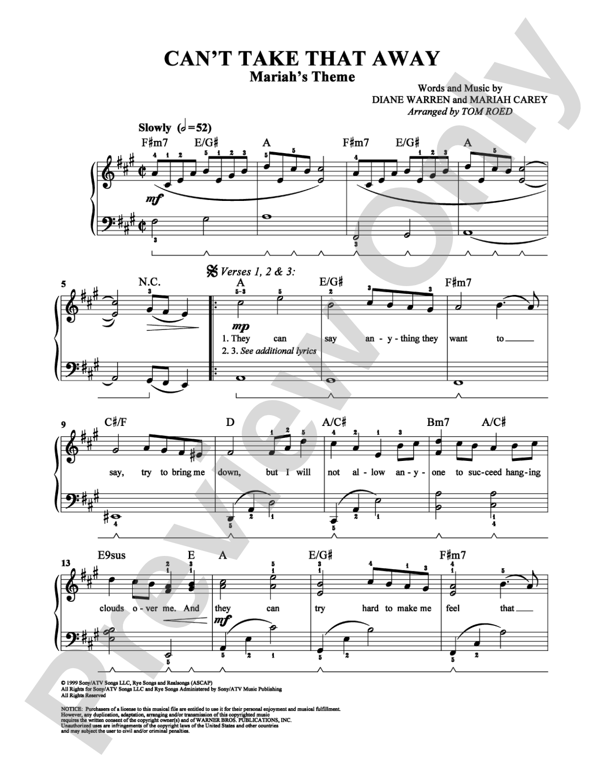 Can't Take That Away: Easy Piano Digital Sheet Music