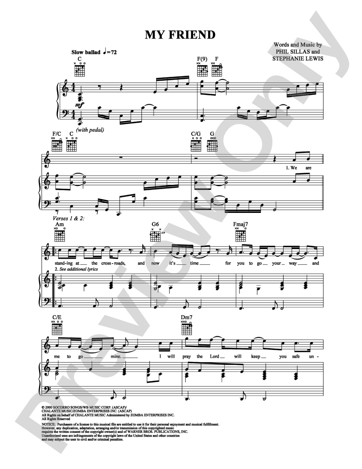 My Friend: Piano/Vocal/Chords Digital Sheet Music