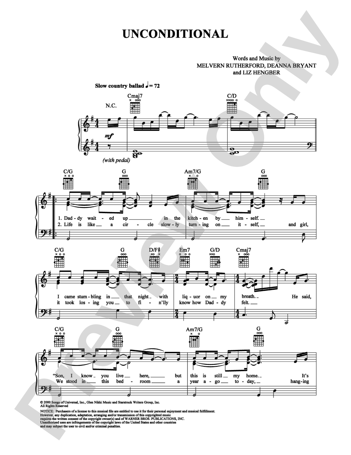 Unconditional: Piano/Vocal/Chords Digital Sheet Music