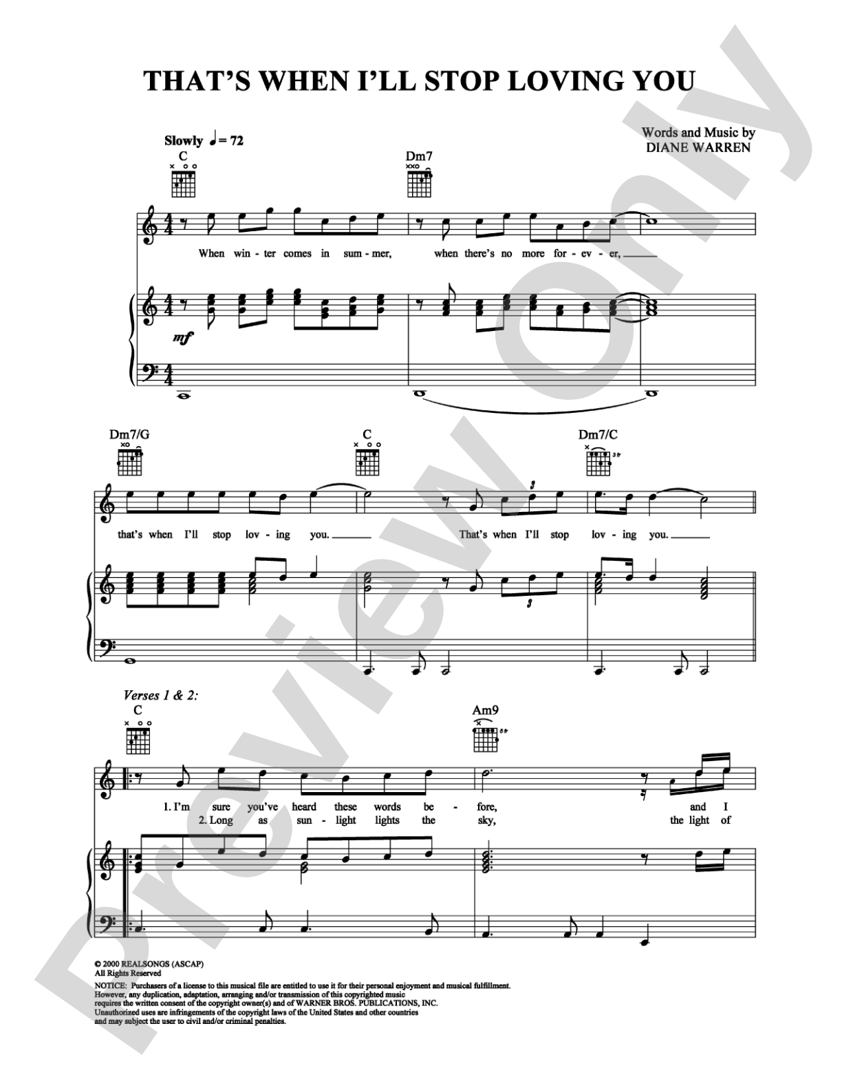That's When I'll Stop Loving You: Piano/Vocal/Chords Digital Sheet Music
