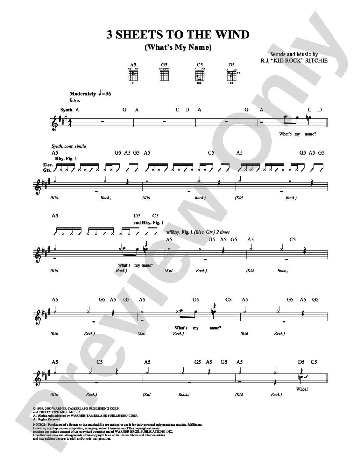 3 Sheets to the Wind (What's My Name): Guitar TAB Digital Sheet Music