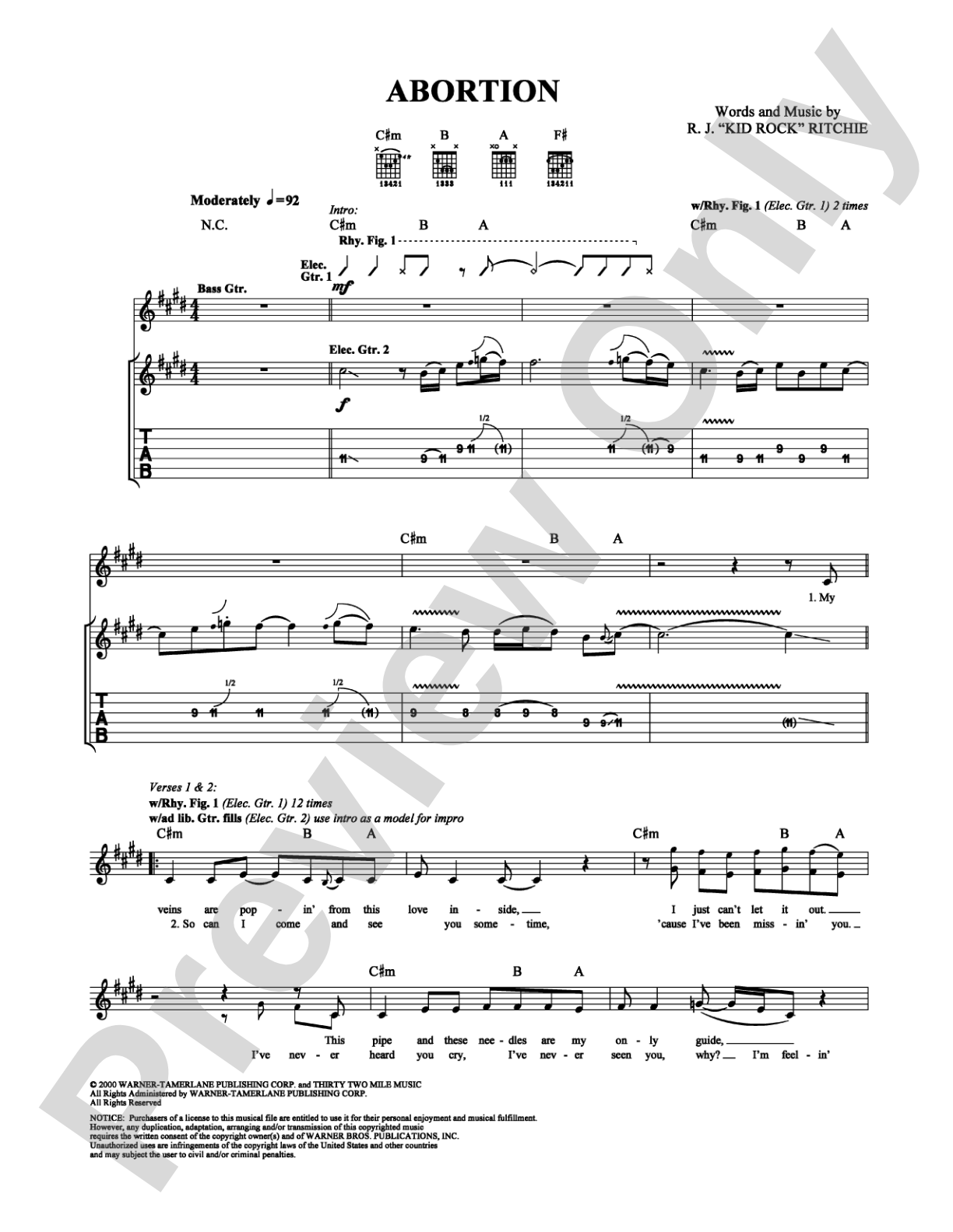 Abortion: Guitar TAB Digital Sheet Music