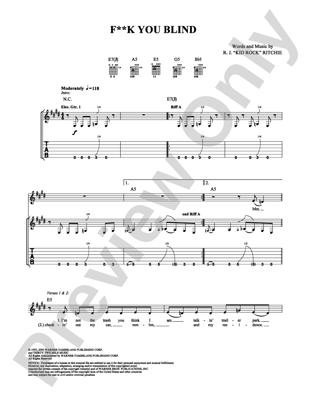 F**k You Blind: Guitar TAB Digital Sheet Music