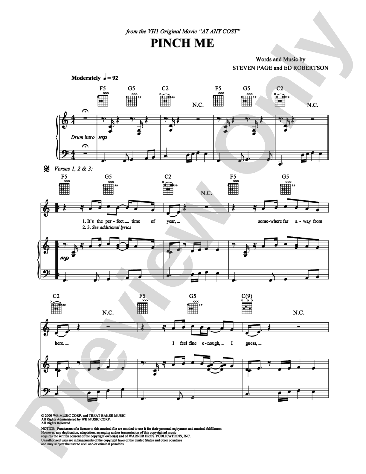 Pinch Me: Piano/Vocal/Chords Digital Sheet Music