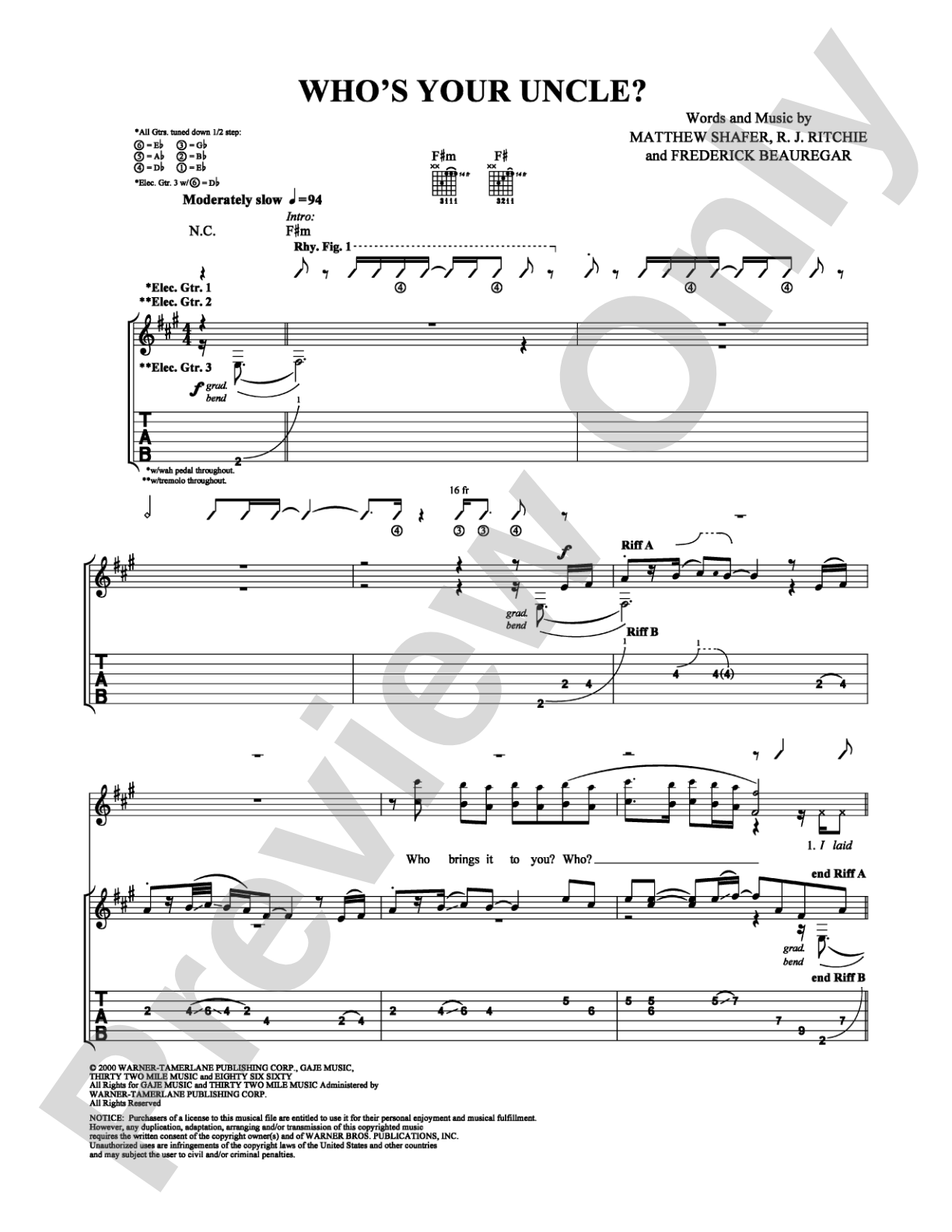 Who's Your Uncle?: Guitar TAB Digital Sheet Music